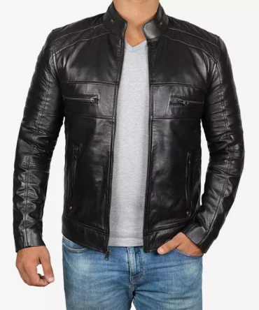 Men's Black Cafe Racer Leather Jacket