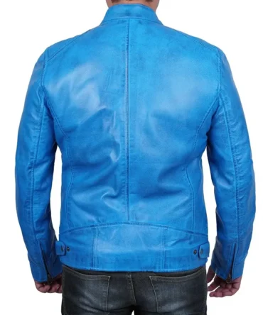 Mens Cafe Racer Blue Leather Jacket