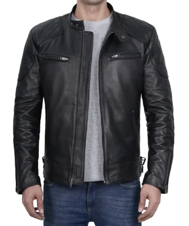 Men's Black Cafe Racer Leather Jacket