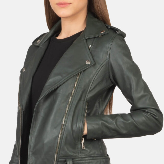 Alison Women Green Leather Biker Jacket