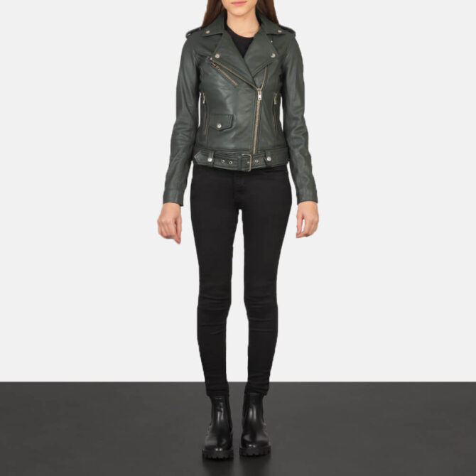 Alison Women Green Leather Biker Jacket