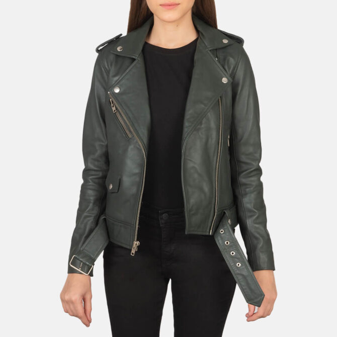 Alison Women Green Leather Biker Jacket