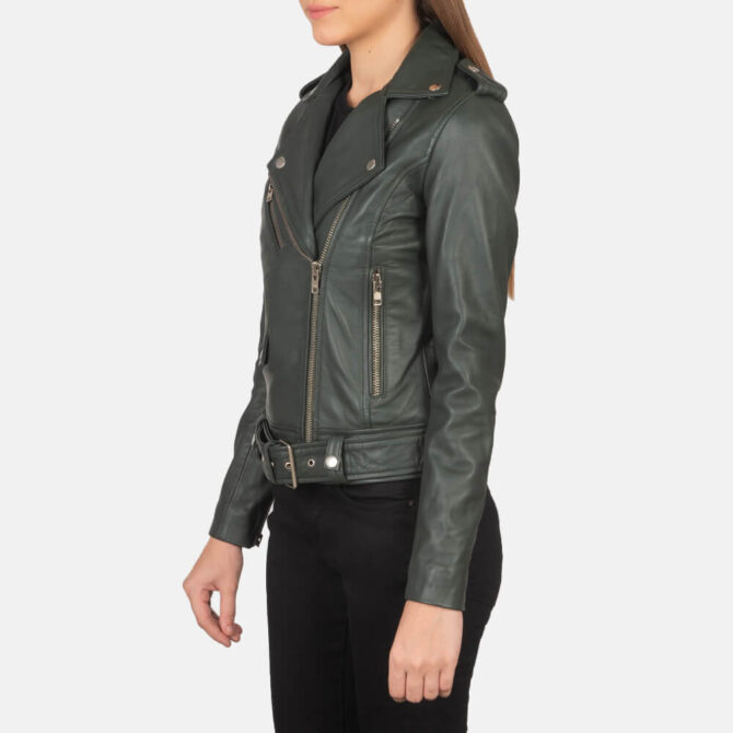 Alison Women Green Leather Biker Jacket