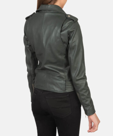 Alison Women Green Leather Biker Jacket