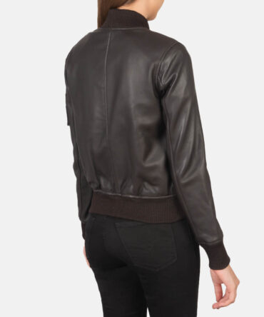 Women Ma-1 Brown Leather Bomber Jacket