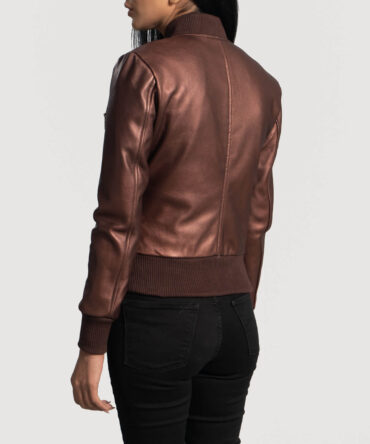 Reida Women Maroon Leather Bomber Jacket