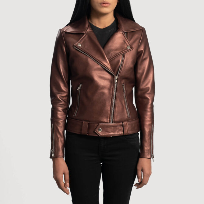 Rumy Women Maroon Biker Leather Jacket