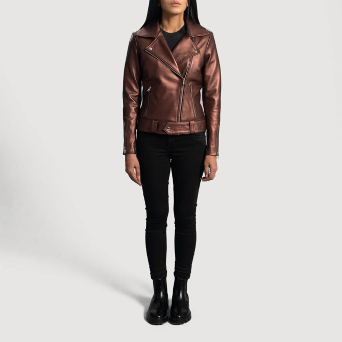 Rumy Women Maroon Biker Leather Jacket