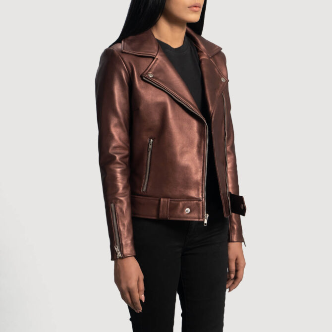 Rumy Women Maroon Biker Leather Jacket