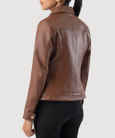 Vixen Women Brown Classic Collar Leather Jacket