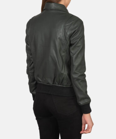 Women A-2 Green Leather Bomber Jacket