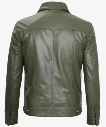 Men's Military Green Trucker Leather Jacket