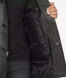 Mens Black Leather Car Coat