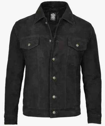 Black Suede Trucker Jacket For Mens