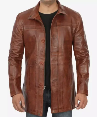 Men's Real Lambskin Leather Cognac Coat