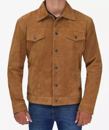 Men's Tan Suede Trucker Jacket