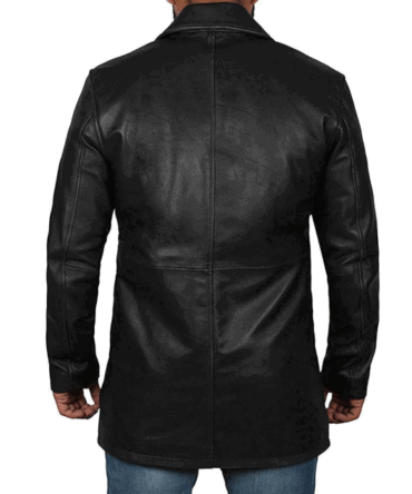 Men's Button Down Black Leather Coat