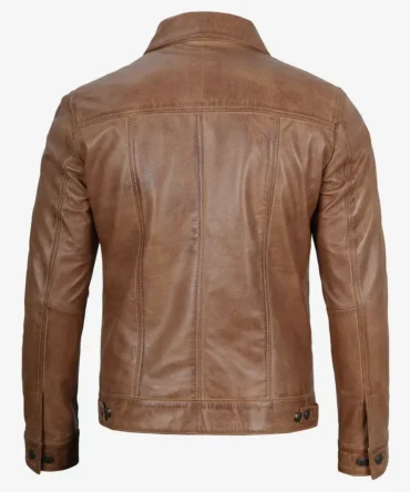 Men's Camel Brown Trucker Leather Jacket